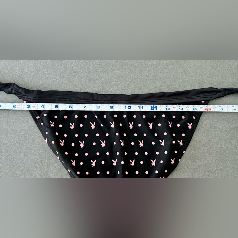 Playboy Black Polka Dot Bikini Set Size XL – Tie Sides & Bow Detail - Picture 11 of 12